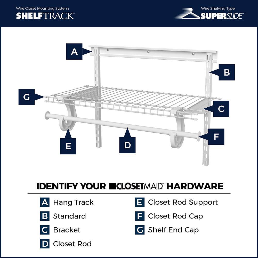 ClosetMaid 2087 ShelfTrack 48 in. W White Reach-In Wall Mount 2-Shelf Wire Closet System Organizer Kit8