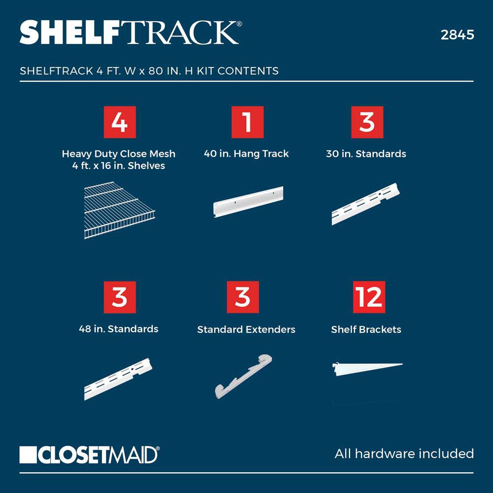 ClosetMaid 2845 ShelfTrack 16.75 in. D x 48 in. W x 80 in. H White Wire Utility Steel Closet System Kit9