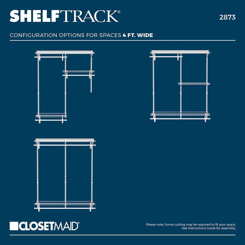 ClosetMaid 2873 ShelfTrack 72 in. W White Reach-In Wall Mount 3-Shelf Wire Closet System Organizer Kit0