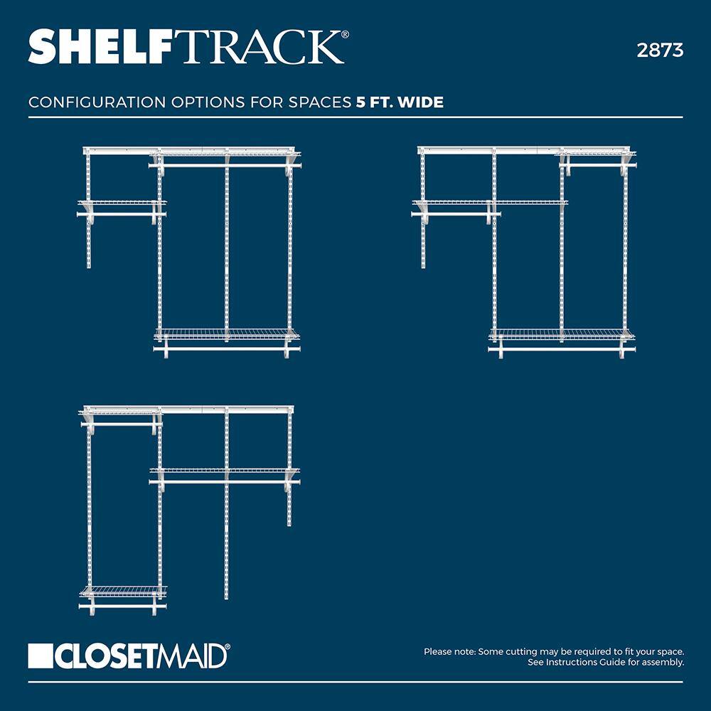 ClosetMaid 2873 ShelfTrack 72 in. W White Reach-In Wall Mount 3-Shelf Wire Closet System Organizer Kit12