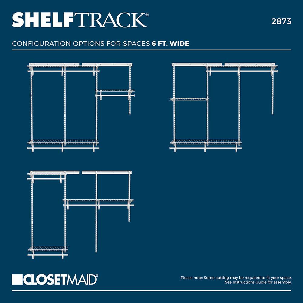 ClosetMaid 2873 ShelfTrack 72 in. W White Reach-In Wall Mount 3-Shelf Wire Closet System Organizer Kit13