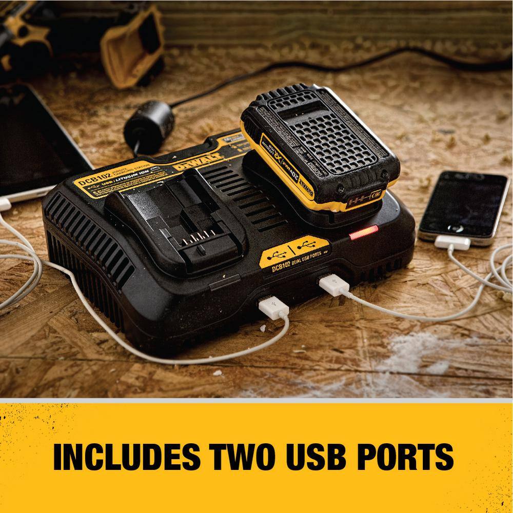 DEWALT DCB102 12V to 20V MAX Lithium-Ion Dual Port Jobsite Charging Station with (2) USB Ports4