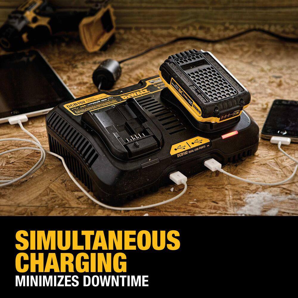 DEWALT DCB102 12V to 20V MAX Lithium-Ion Dual Port Jobsite Charging Station with (2) USB Ports5