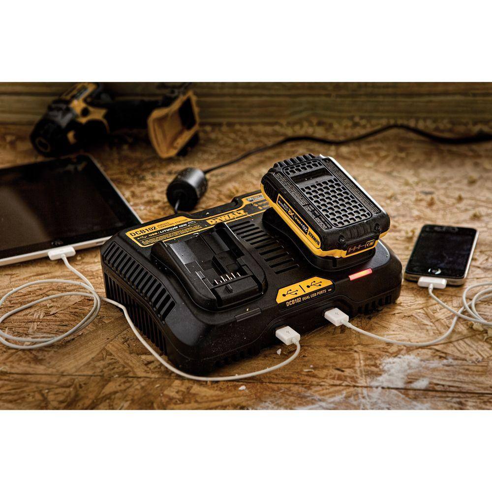 DEWALT DCB102 12V to 20V MAX Lithium-Ion Dual Port Jobsite Charging Station with (2) USB Ports6
