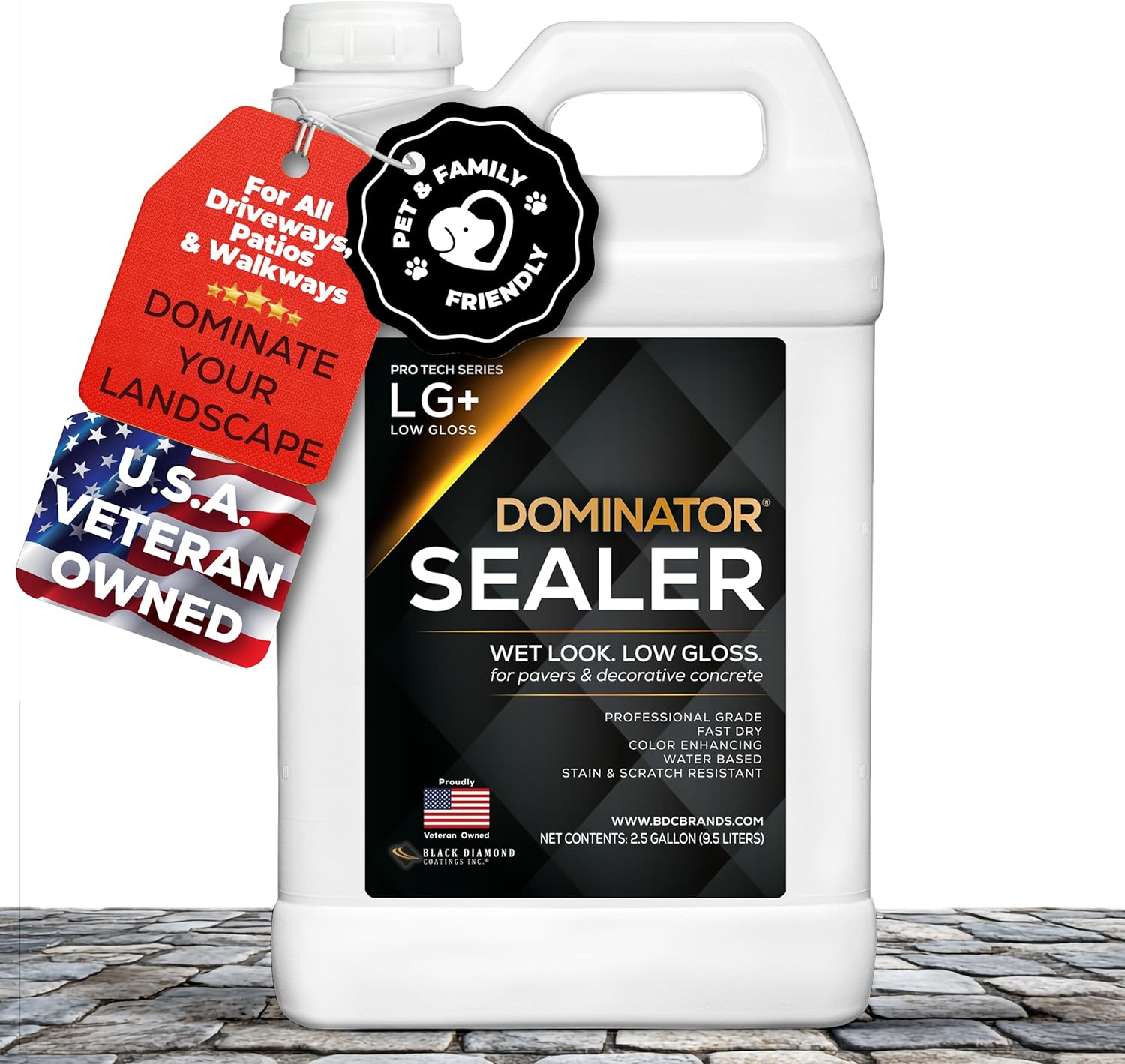 DOMINATOR LG+ Clear Acrylic Sealer 2.5 Gal Low Gloss Paver Sealer Wet Look, Color Enhancing Professional Grade Concrete Pavers and Decorative Concrete Fast Dry Driveway, Patio and More DOMINATOR LG+ Clear Acrylic Sealer 2.5 Gal | Low Gloss Paver Sealer | Wet Look, Color Enhancing | Professional Grade | Concrete Pavers and Decorative Concrete | Fast Dry | Driveway, Patio and More
