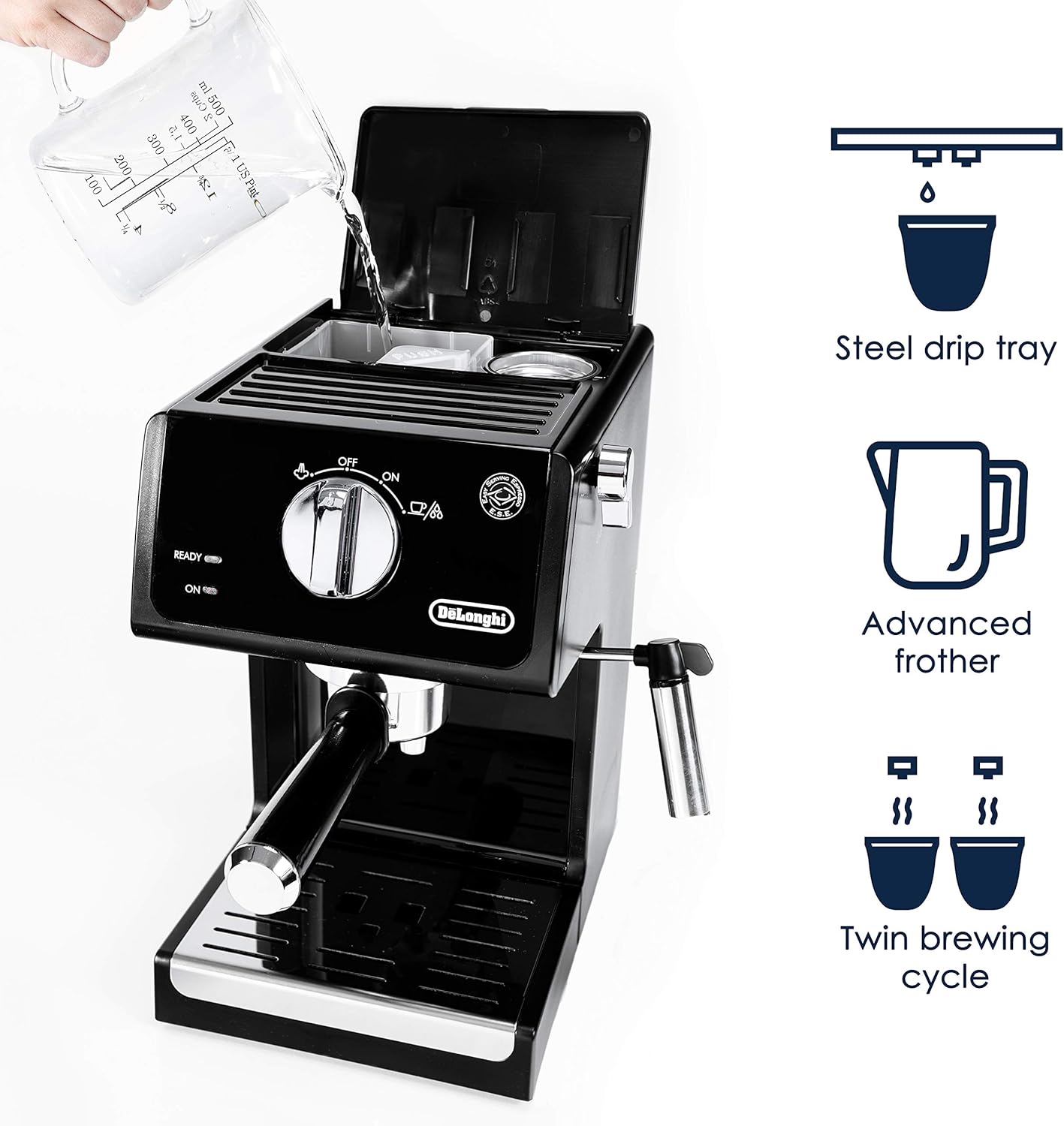 De'Longhi ECP3120 15 Bar Espresso Machine with Advanced Cappuccino System, 9.6 x 7.2 x 11.9 inches, Black Stainless Steel1