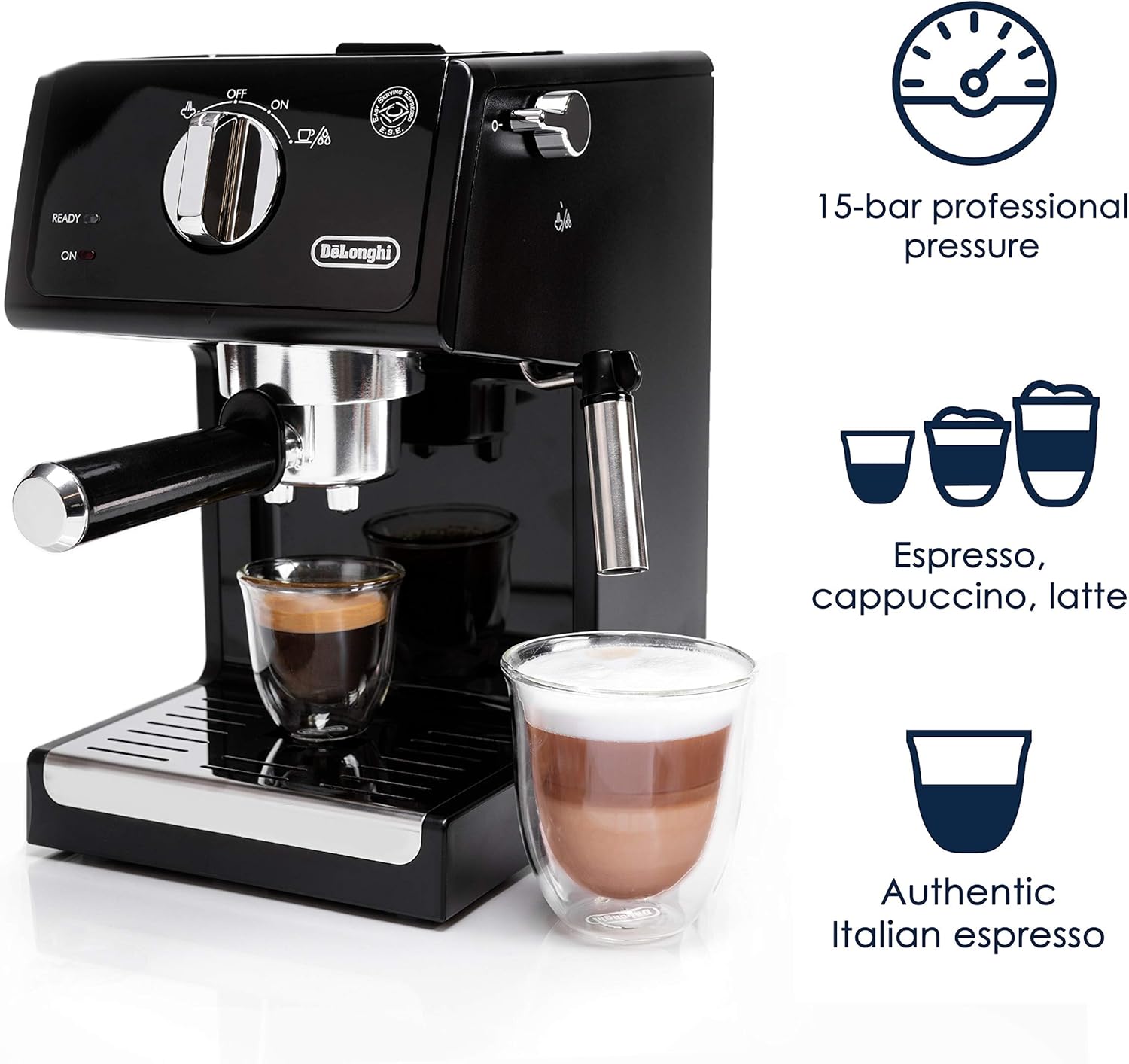 De'Longhi ECP3120 15 Bar Espresso Machine with Advanced Cappuccino System, 9.6 x 7.2 x 11.9 inches, Black Stainless Steel3