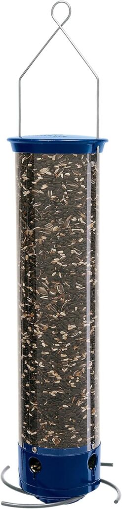 Droll Yankees Squirrel Proof Bird Feeders for Outdoors - Whipper, Collapsible Perches, 5-Pound Seed Capacity, Blue