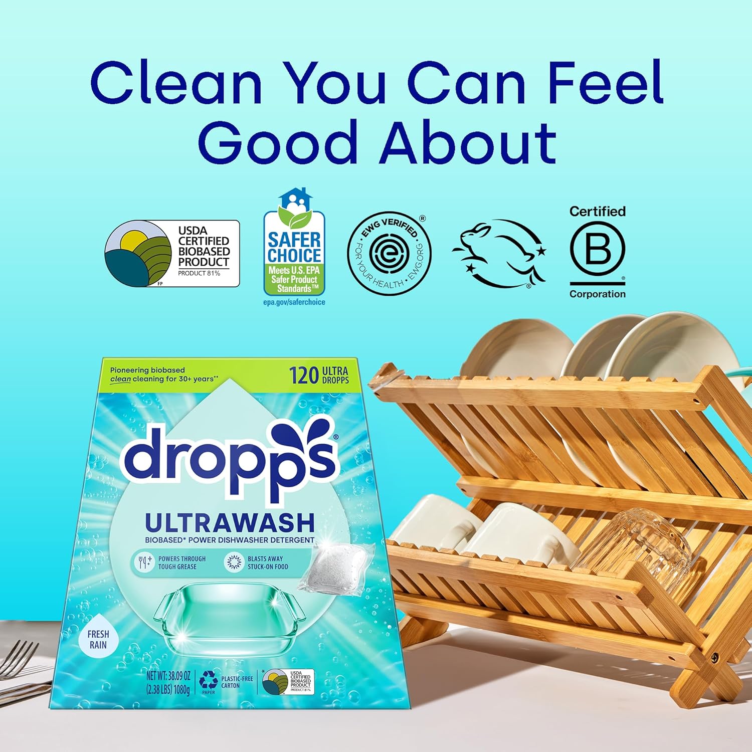Dropps UltraWash Dishwasher Pods, Fresh Rain (120 Count) - Biobased Power Deep Clean Dishwasher Detergent Tablets for Sparkling Shiny Dishes - No Rinse Aid or Pre-Wash Needed - Dishwashing Pods12