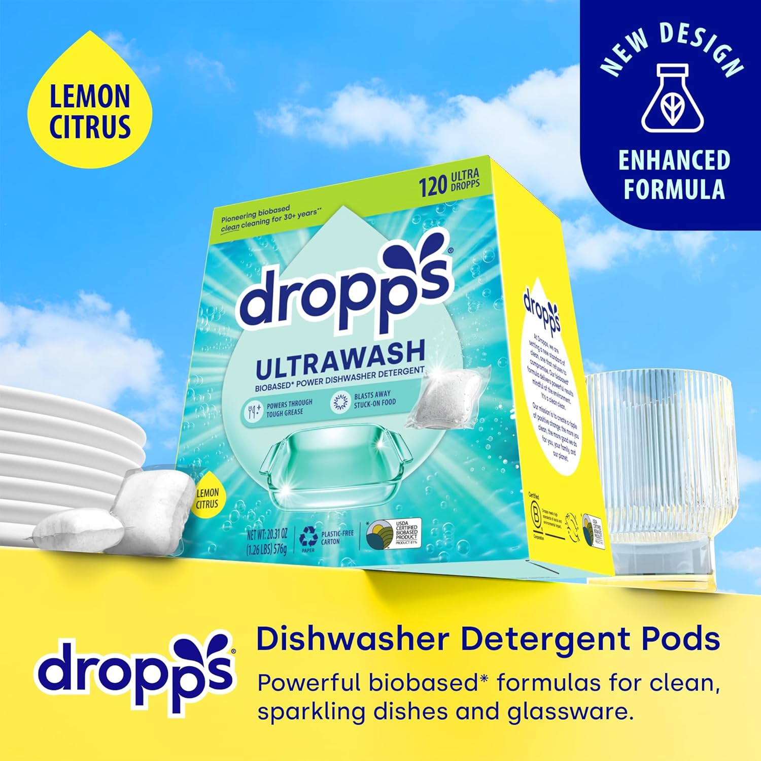 Dropps UltraWash Dishwasher Pods, Lemon Citrus (120 Count) - Biobased Power Deep Clean Dishwasher Detergent Tablets for Sparkling Shiny Dishes - No Rinse Aid or Pre-Wash Needed - Dishwashing Pods2