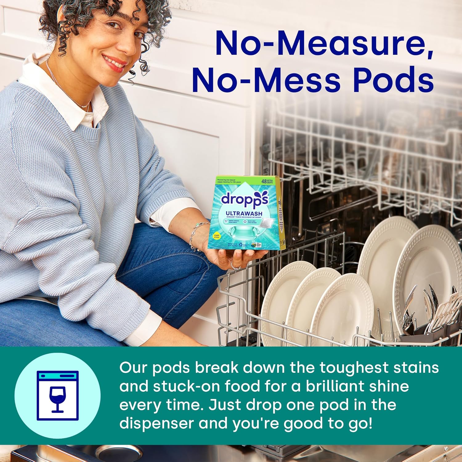 Dropps UltraWash Dishwasher Pods, Lemon Citrus (120 Count) - Biobased Power Deep Clean Dishwasher Detergent Tablets for Sparkling Shiny Dishes - No Rinse Aid or Pre-Wash Needed - Dishwashing Pods6