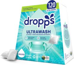Dropps UltraWash Dishwasher Pods, Unscented (120 Count) - Biobased Power Deep Clean Dishwasher Detergent Tablets for Sparkling Shiny Dishes - No Rinse Aid or Pre-Wash Needed - Dishwashing Pods