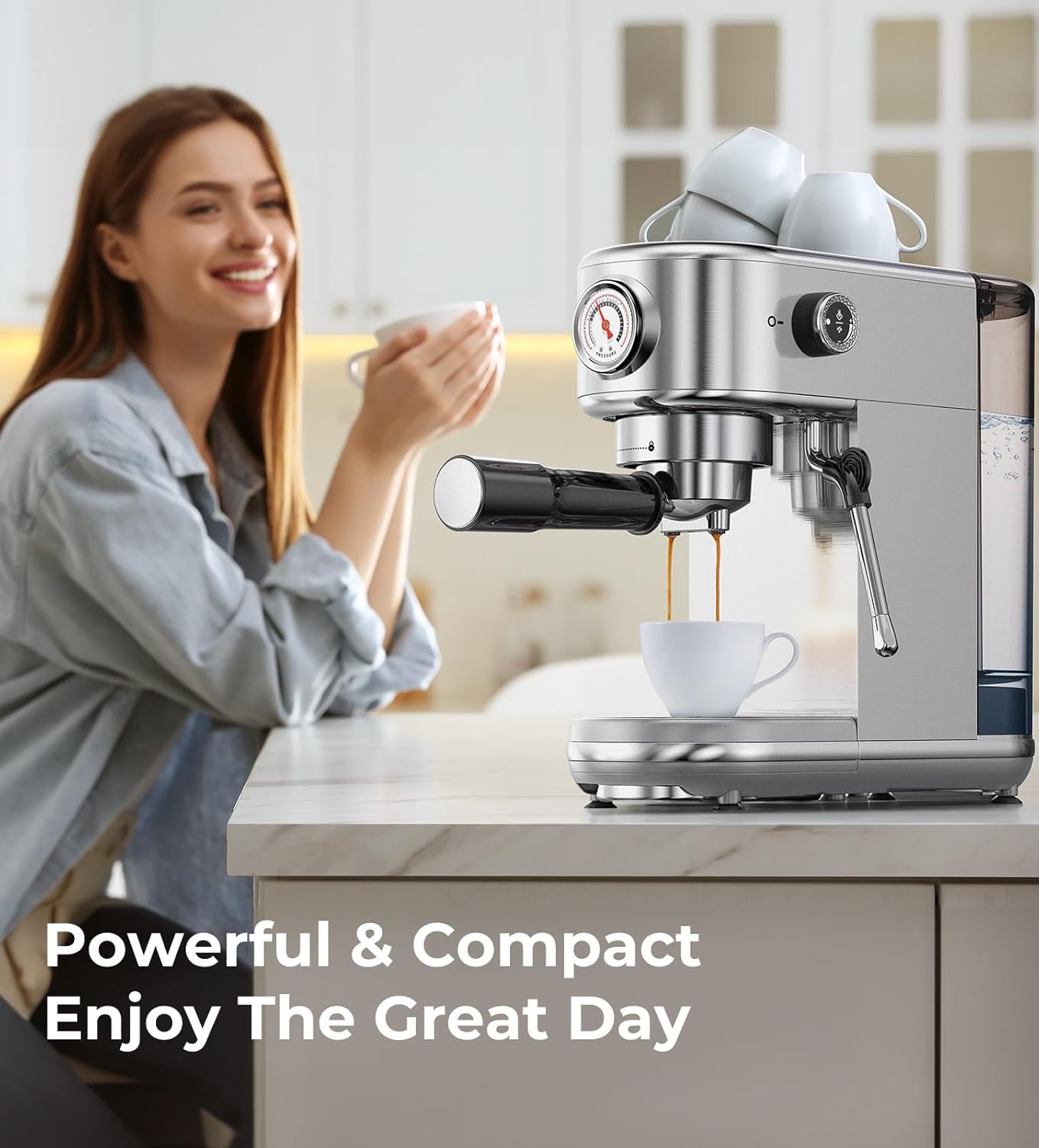 Espresso Machine with Milk Frother, 20 Bar High Pressure Professional Espresso Maker Automatic, Compact Stainless Steel Coffee Machine for Cappuccino, Latte, Gift for Coffee Lover, Silver12