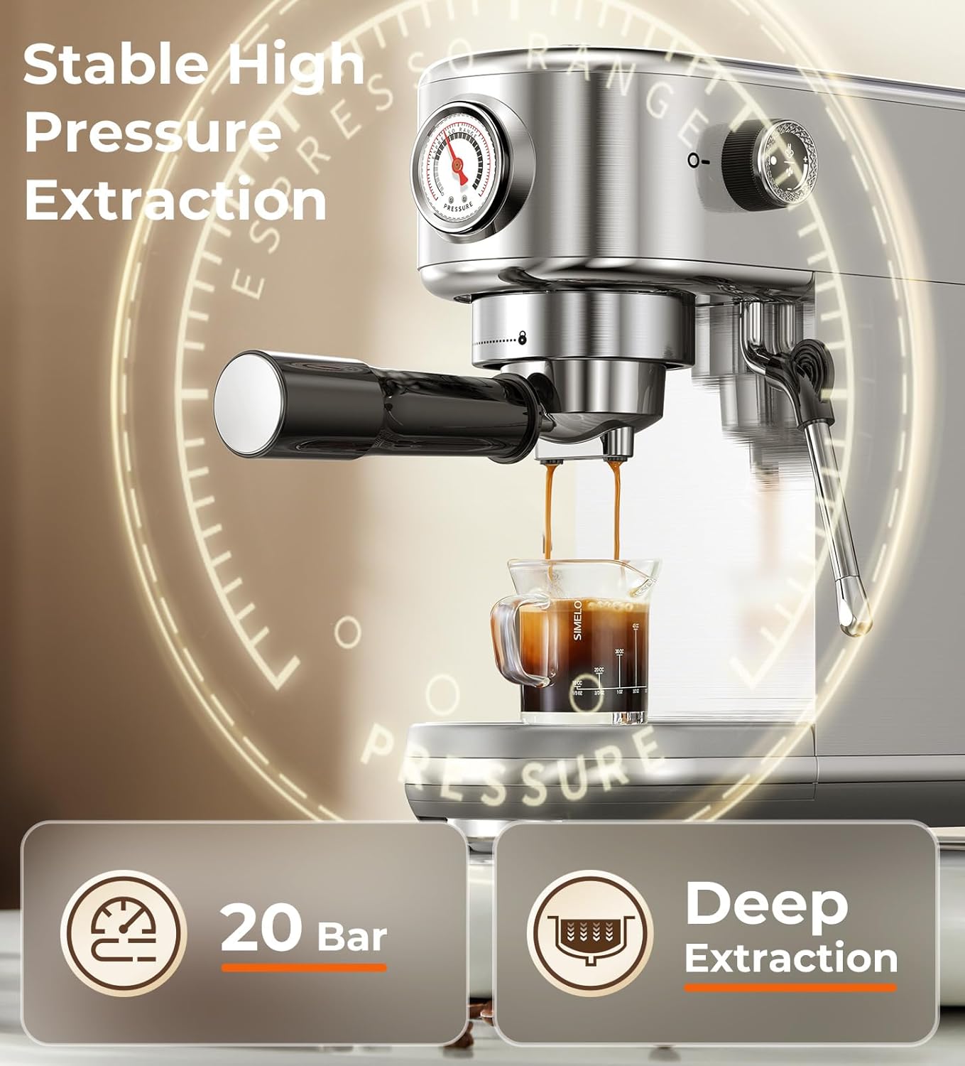 Espresso Machine with Milk Frother, 20 Bar High Pressure Professional Espresso Maker Automatic, Compact Stainless Steel Coffee Machine for Cappuccino, Latte, Gift for Coffee Lover, Silver4