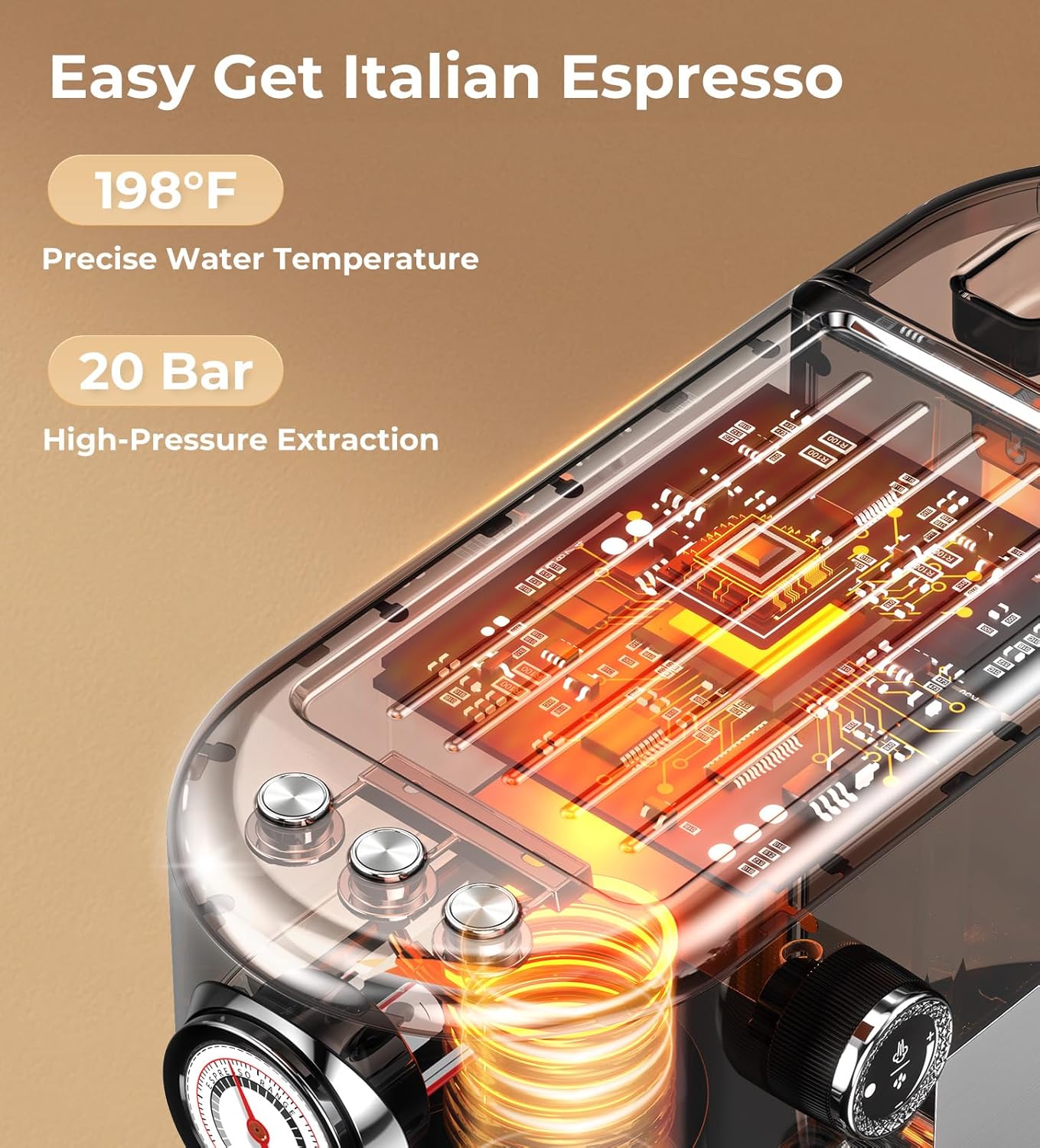 Espresso Machine with Milk Frother, 20 Bar High Pressure Professional Espresso Maker Automatic, Compact Stainless Steel Coffee Machine for Cappuccino, Latte, Gift for Coffee Lover, Silver7