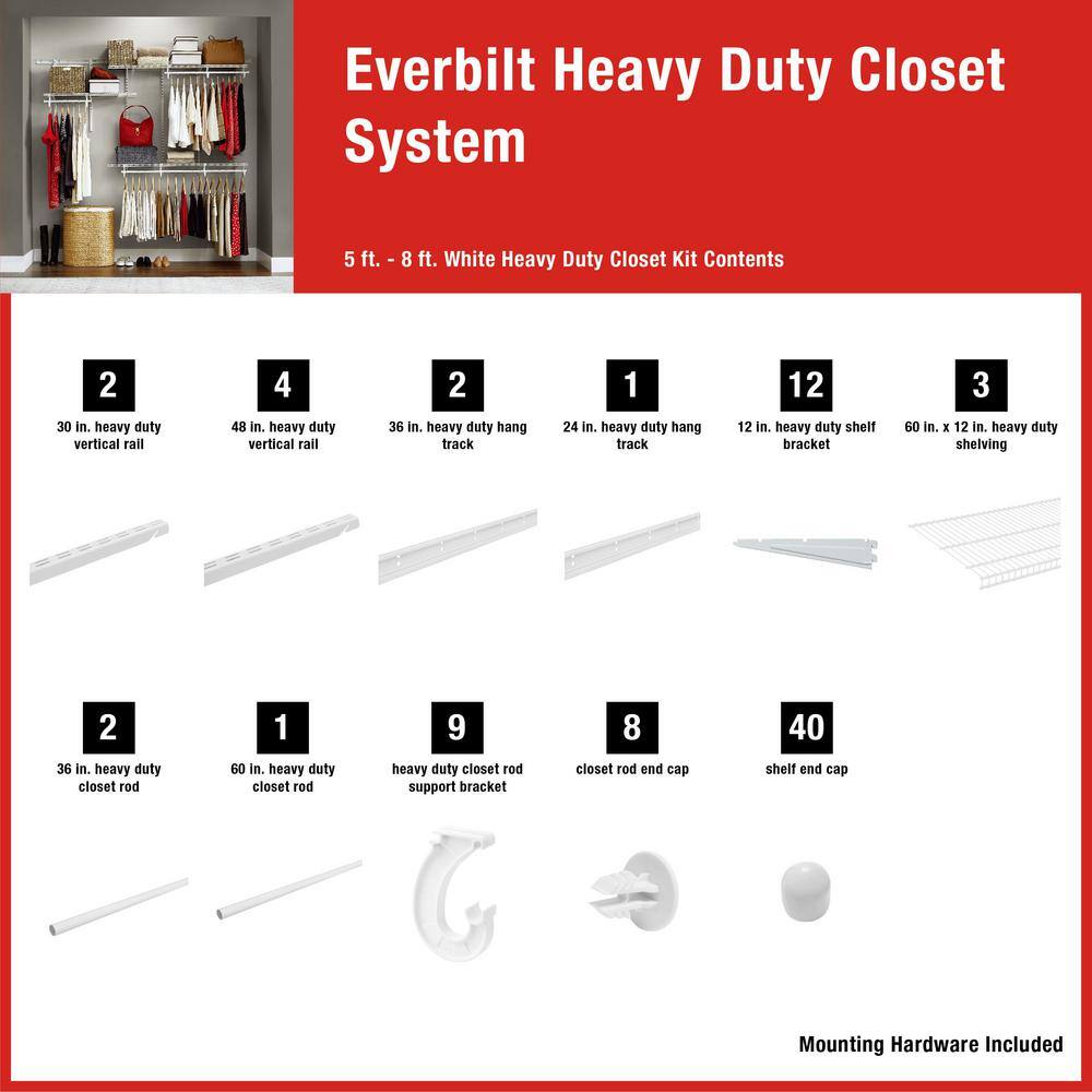 Everbilt 90251 5 ft. - 8 ft. Heavy Duty Closet Organizer Kit3