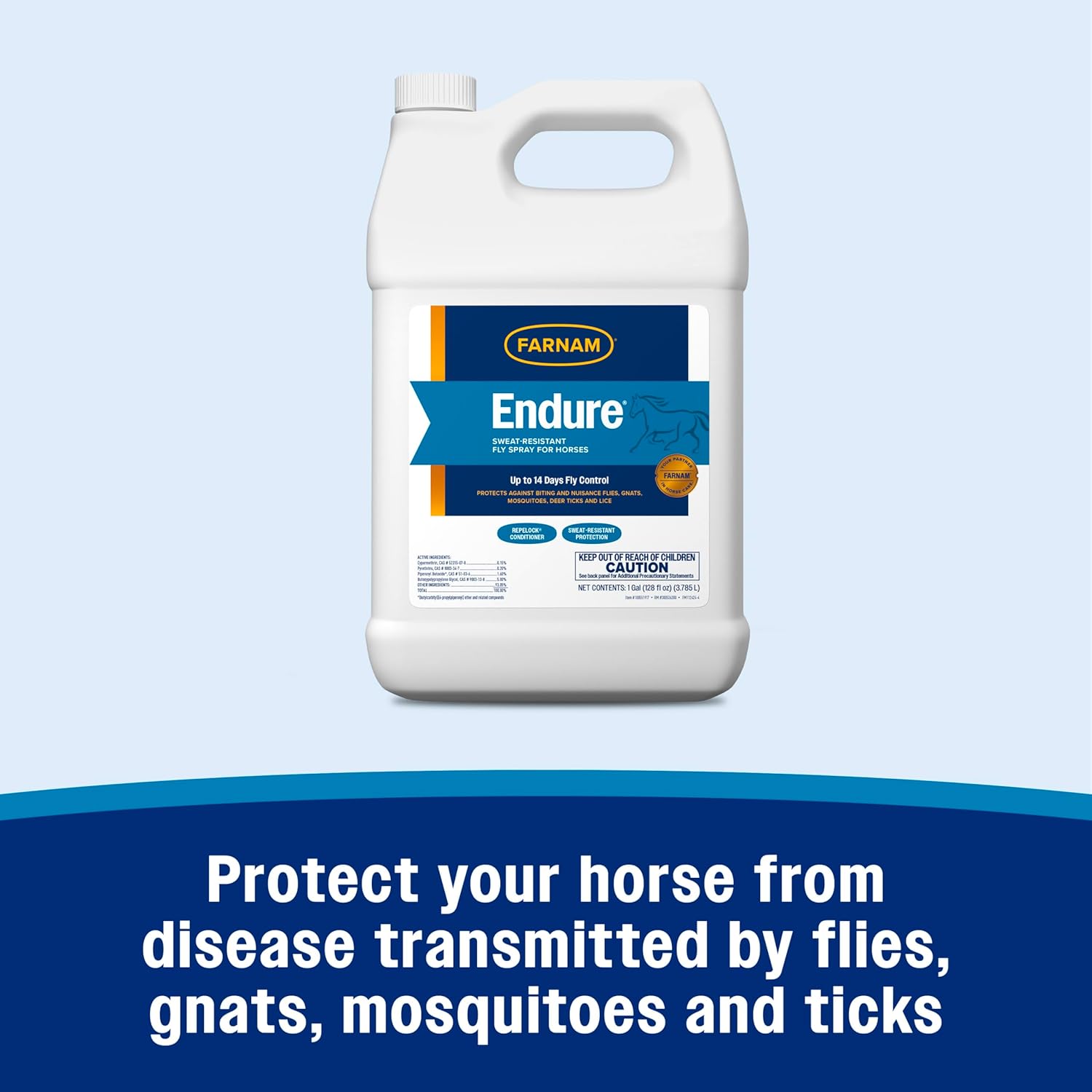 Farnam Endure Sweat-Resistant Fly Spray for Horses, Lasts Up to 14 Days, Protects Against Flies, Gnats, Mosquitoes, Ticks & Lice, 128 oz.6