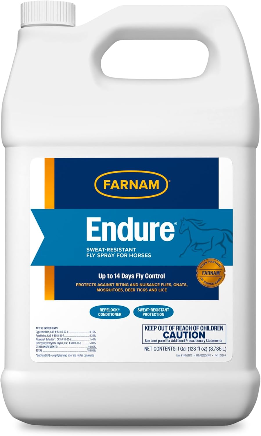 Farnam Endure Sweat-Resistant Fly Spray for Horses, Lasts Up to 14 Days, Protects Against Flies, Gnats, Mosquitoes, Ticks & Lice, 128 oz. Farnam Endure Sweat-Resistant Fly Spray for Horses, Lasts Up to 14 Days, Protects Against Flies, Gnats, Mosquitoes, Ticks & Lice, 128 oz.