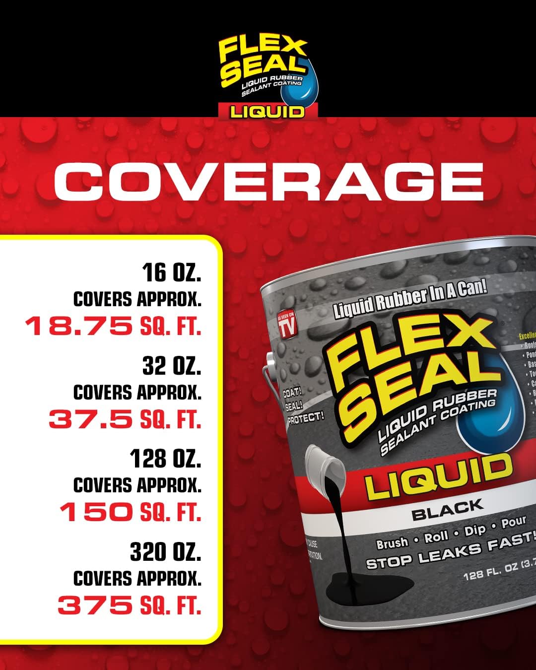 Flex Seal Liquid, Rubber Coating Sealant, Waterproof, Flexible, Breathable, and UV Resistant, Roof Repair, Basements, RV, Campers, Trailers, Marine, EPDM, Masonry, Black, 1 Gallon8