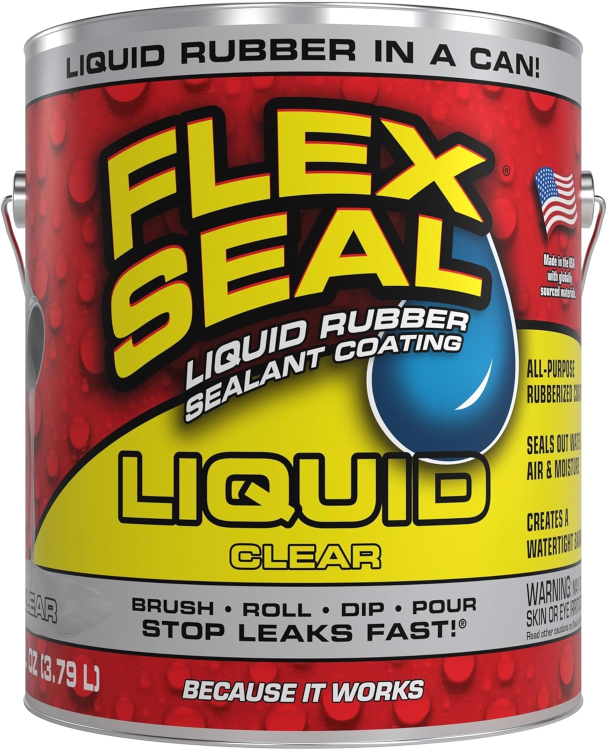 Flex Seal Liquid, Rubber Coating Sealant, Waterproof, Flexible, Breathable, and UV Resistant, Roof Repair, Basements, RV, Campers, Trailers, Marine, EPDM, Masonry, Clear, 1 Gallon Flex Seal Liquid, Rubber Coating Sealant, Waterproof, Flexible, Breathable, and UV Resistant, Roof Repair, Basements, RV, Campers, Trailers, Marine, EPDM, Masonry, Clear, 1 Gallon