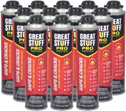 GREAT STUFF PRO Gaps and Cracks - 24oz Fireblock Foam Insulation Sealant, Pack of 12. Closed Cell, Polyurethane Expanding Spray Foam. Seals & Insulates Gaps Up to 3