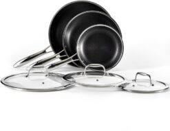 HexClad Hybrid Nonstick 6-Piece Fry Pan Set, 8, 10, and 12-Inch Frying Pans with Tempered Glass Lids, Stay-Cool Handles, Dishwasher-Friendly, Induction Ready, Compatible with All Cooktops