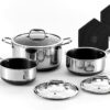 HexClad Hybrid Nonstick 6-Piece Pot Set with 2 Silicone Trivets, 2, 3, and 8-Quart Pots with Tempered Glass Lids, Stay-Cool Handles, Dishwasher-Friendly, Induction Ready, Compatible with All Cooktops