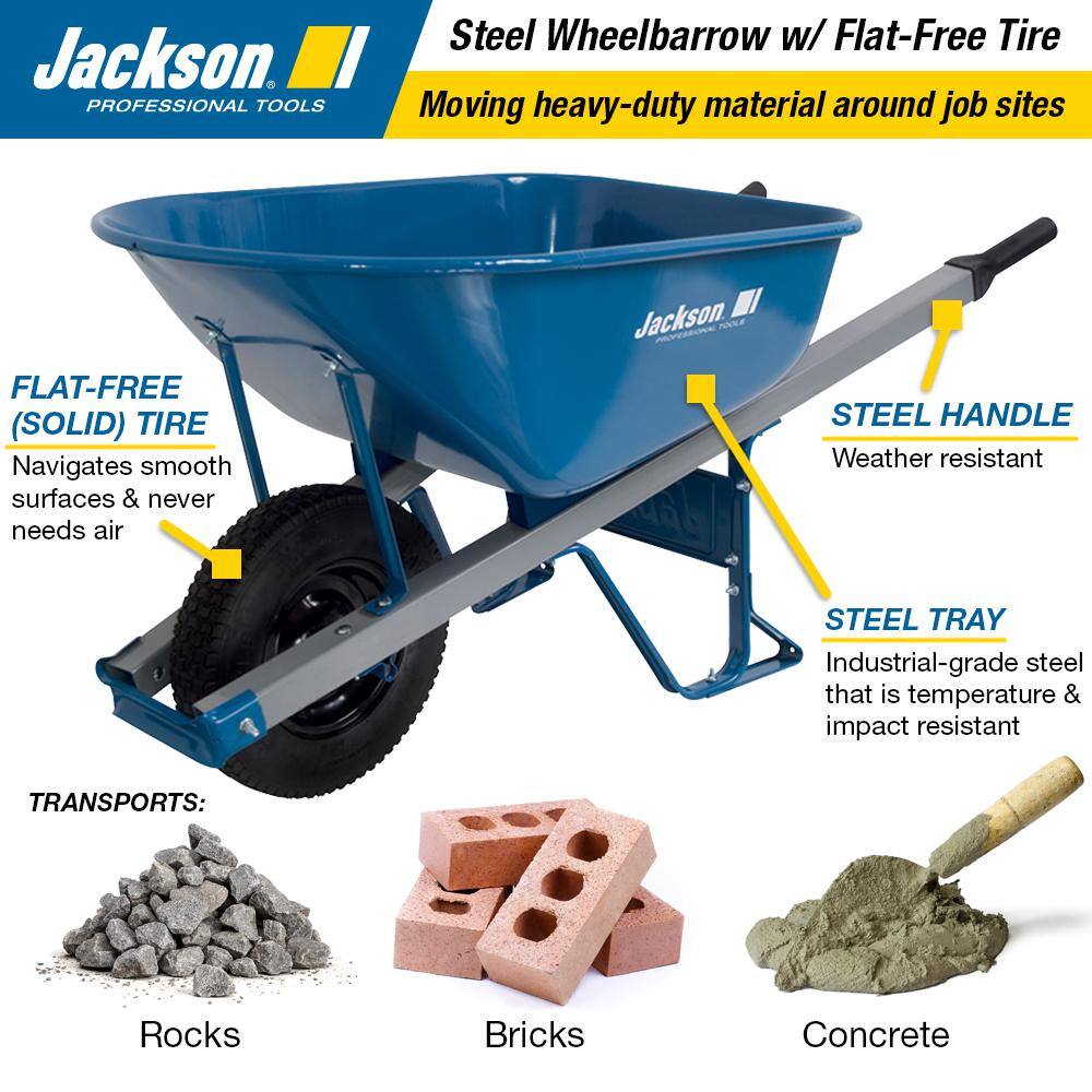 Jackson M6SFFKB 6 cu. ft. Heavy Gauge Seamless Steel Wheelbarrow with Steel Handles3