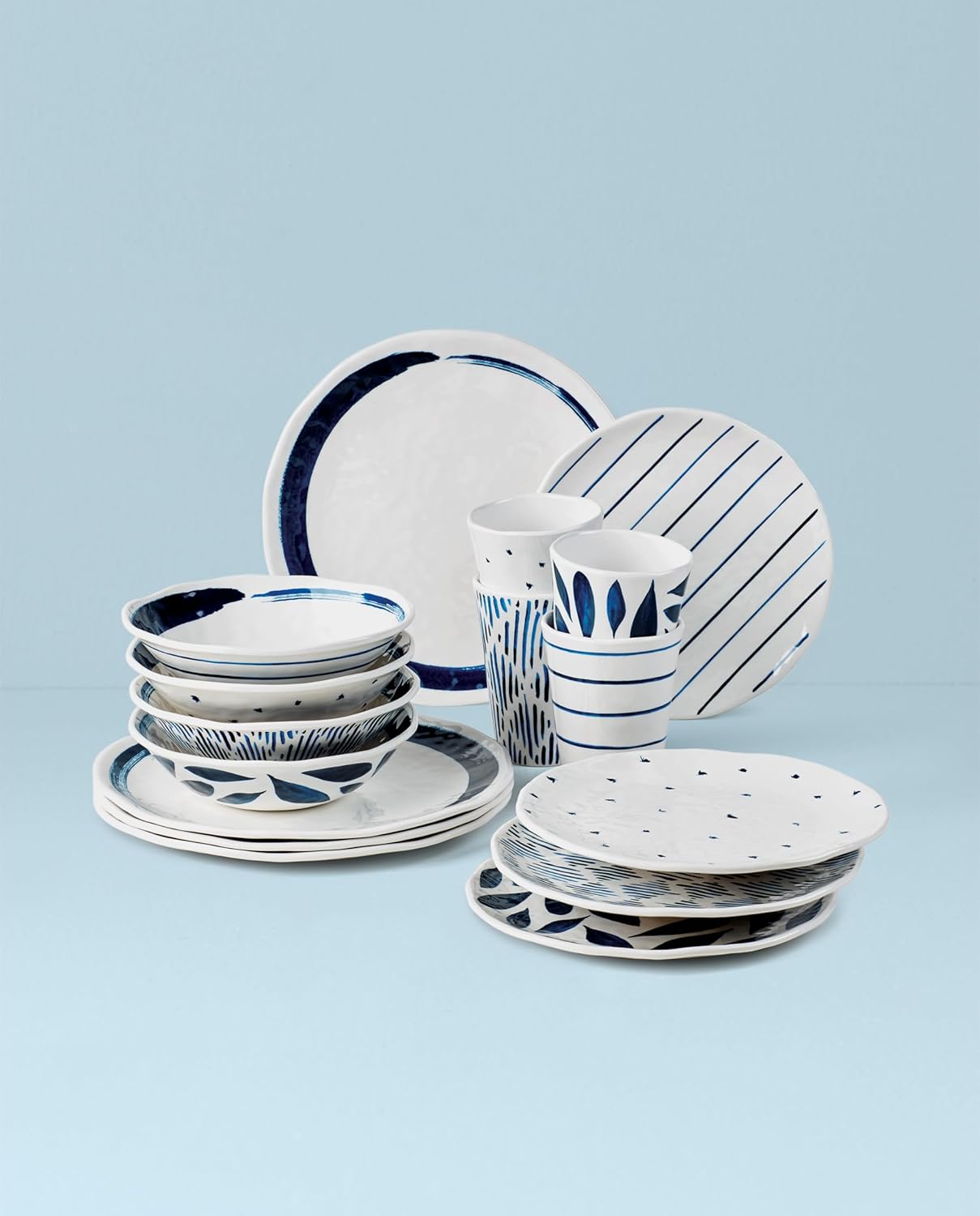 Lenox 895323 Blue Bay Melamine 16-Piece Dinnerware Set, Lightweight Melamine Material1