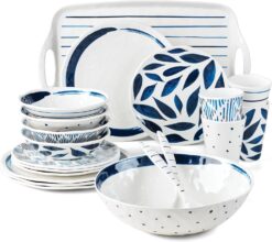 Lenox 895324 Blue Bay Melamine 20-Piece Dinnerware Set, Lightweight Melamine Material