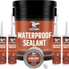 Liquid Rubber Waterproof Sealant - Waterproof Leak Repair Coating, Multi-Surface Rubber Paint, Durable Sealant for Roofs, Kit Includes- 5 Gallon Sealer, Caulk 10.2 oz 4 Pack, Seam Tape 4" x50' Black