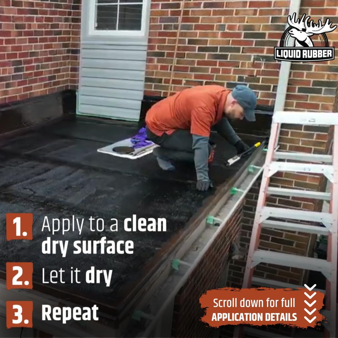 Liquid Rubber Waterproof Sealant - Waterproof Leak Repair Coating, Multi-Surface Rubber Paint, Durable Sealant for Roofs, Kit Includes- 5 Gallon Sealer, Caulk 10.2 oz 4 Pack, Seam Tape 4 x50 Black0