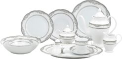 Lorenzo Import Victoria 57-Piece Wavy Porcelain Dinnerware Set