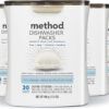 Method Dishwasher Detergent Packs, Fragrance Free + Clear, Dishwashing Rinse Aid to Lift Tough Grease and Stains, 30 Dishwasher Tabs per Package, (Pack of 4)