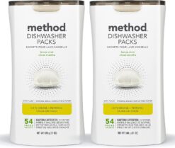 Method Dishwasher Detergent Packs, Lemon Mint, Dishwashing Rinse Aid to Lift Tough Grease and Stains, 54 Dishwasher Tabs per Package, (Pack of 2)