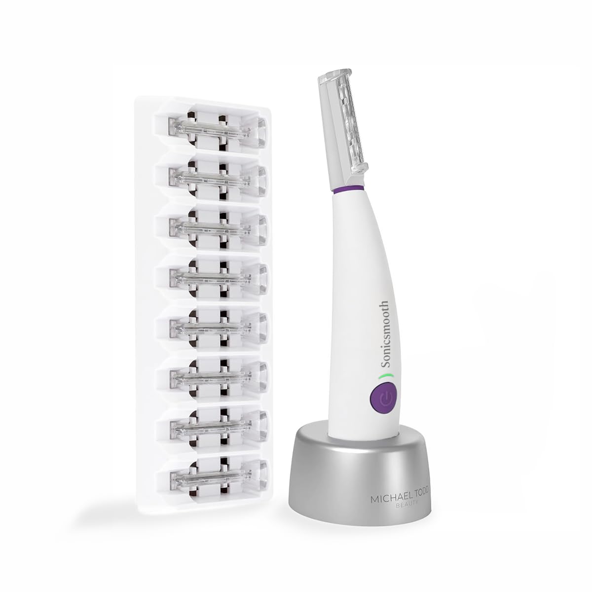 Michael Todd Beauty Sonicsmooth Dermaplane Razor for Women Face + Eyebrow trimmer Dermaplaning System - Peach Fuzz Remover - 8 Weeks of Dermaplaning Blades, White Michael Todd Beauty Sonicsmooth Dermaplane Razor for Women Face + Eyebrow trimmer Dermaplaning System - Peach Fuzz Remover - 8 Weeks of Dermaplaning Blades, White
