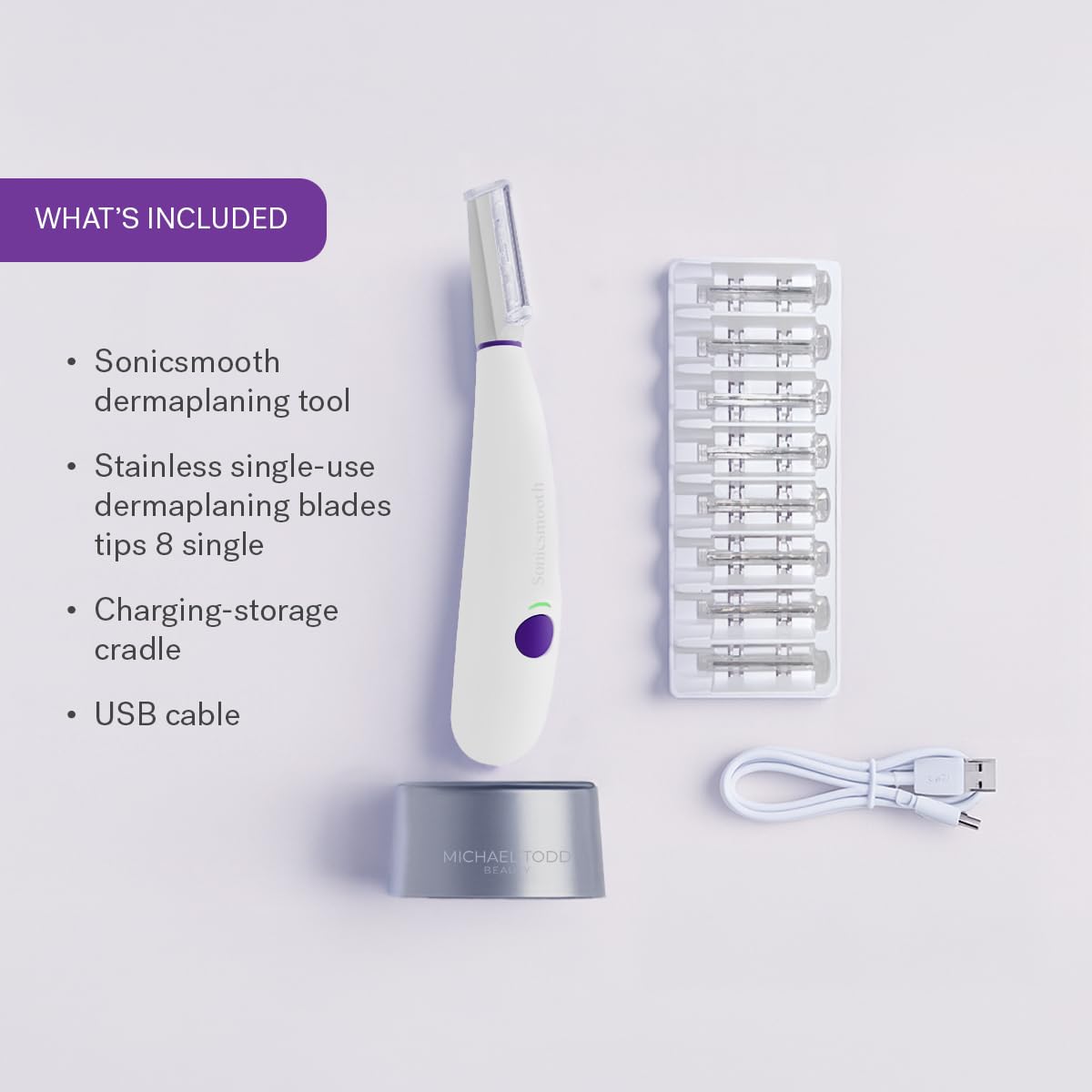 Michael Todd Beauty Sonicsmooth Dermaplane Razor for Women Face + Eyebrow trimmer Dermaplaning System - Peach Fuzz Remover - 8 Weeks of Dermaplaning Blades, White0