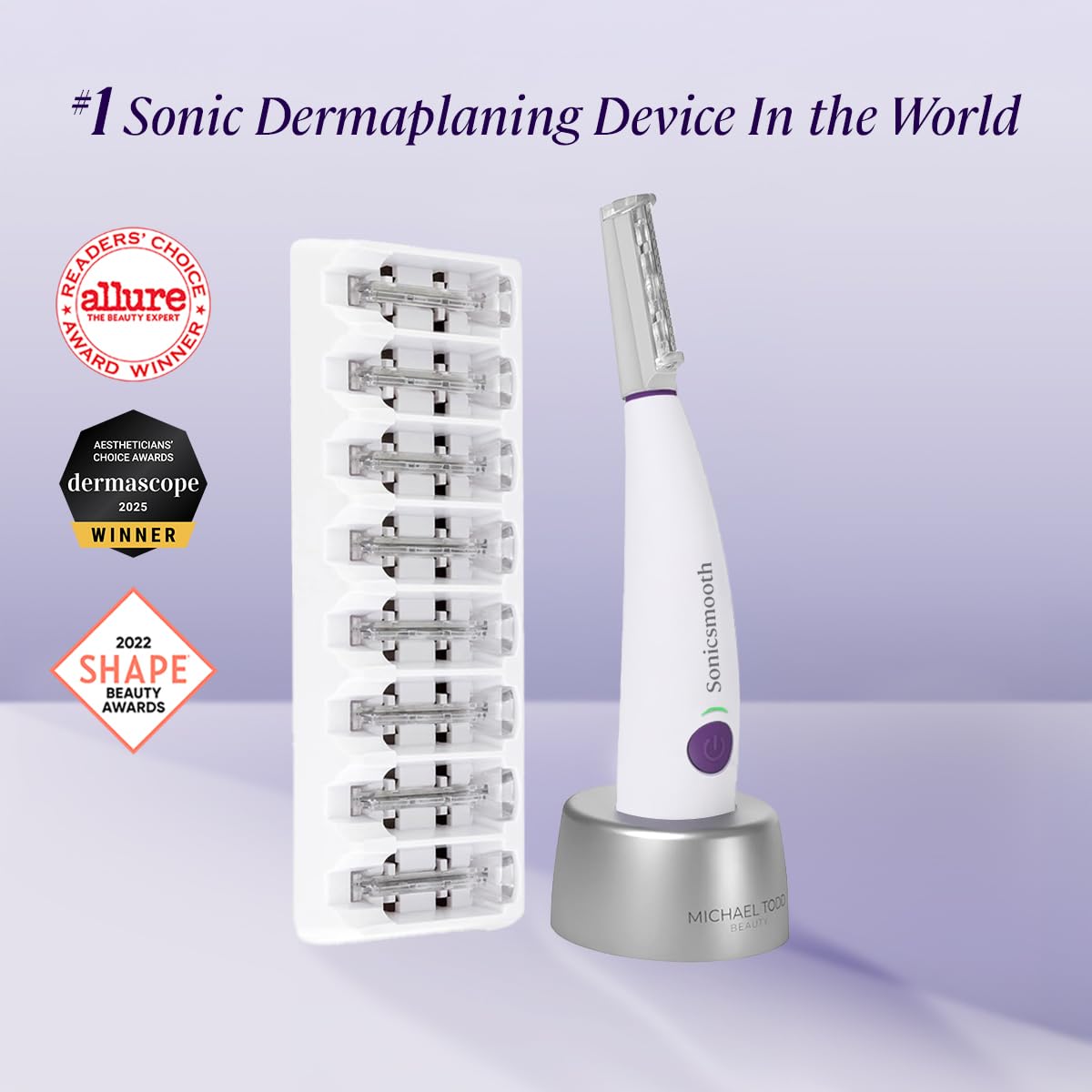 Michael Todd Beauty Sonicsmooth Dermaplane Razor for Women Face + Eyebrow trimmer Dermaplaning System - Peach Fuzz Remover - 8 Weeks of Dermaplaning Blades, White1