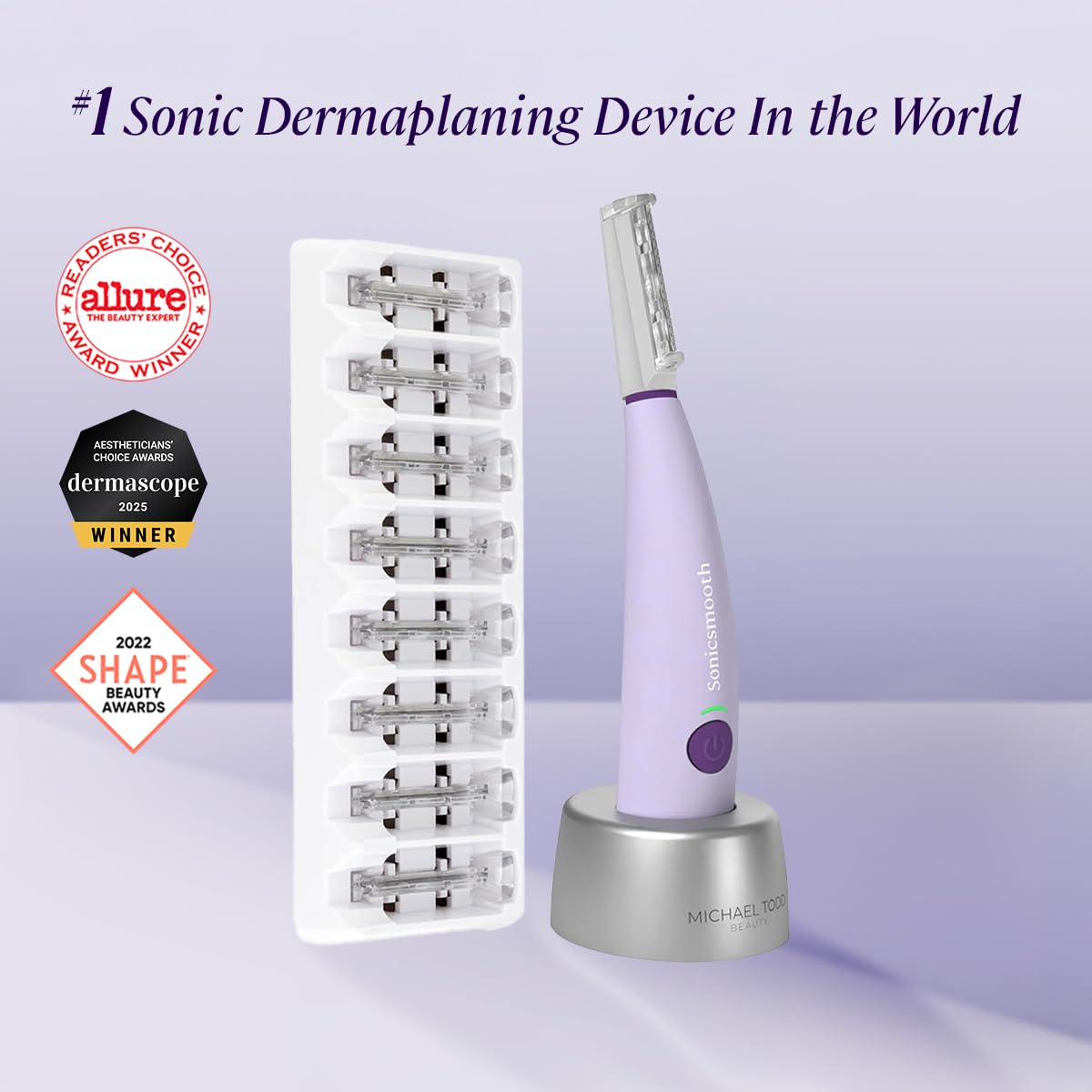 Michael Todd Beauty Sonicsmooth Dermaplane Razor for Women Face + Eyebrow trimmer Dermaplaning System - Peach Fuzz Remover - 8 Weeks of Dermaplaning Blades1