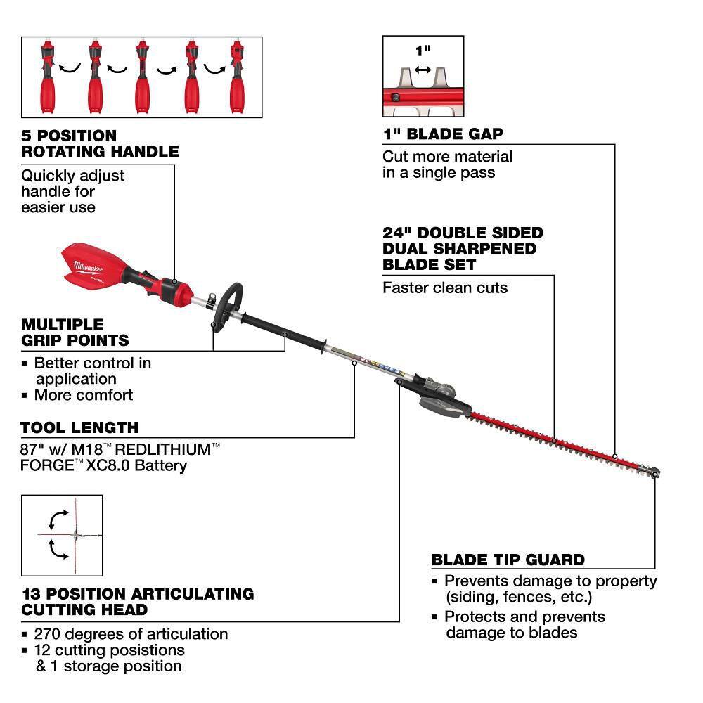 Milwaukee 3012-20 M18 FUEL 18V 24 in. Brushless Cordless Battery Powered Pole Articulating Hedge Trimmer (Tool-Only)4
