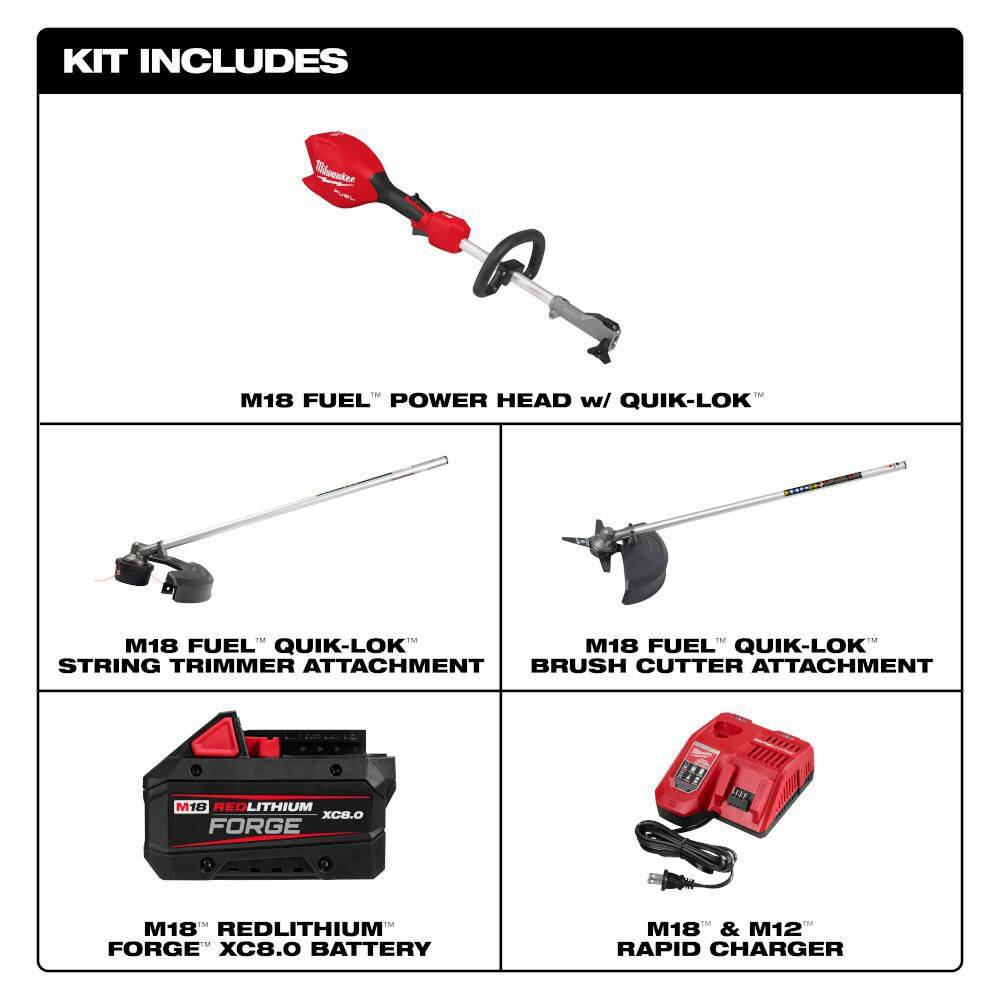 Milwaukee 3016-21ST-49-16-2738 M18 Fuel 18V 16 in. Brushless Cordless Battery Quik-Lok String Trimmer 8.0 Ah FORGE Kit with Brush Cutter Attachment1