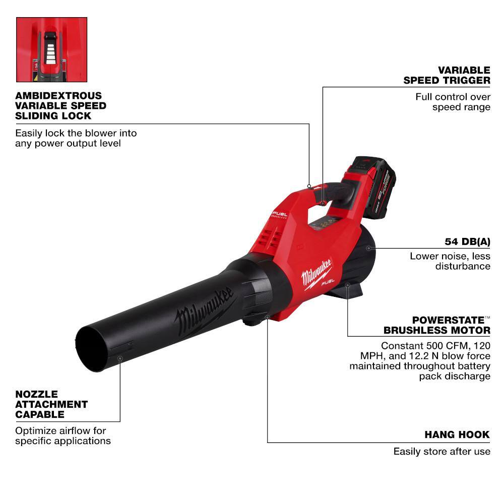 Milwaukee 3017-21HD M18 FUEL 120 MPH 500 CFM 18V Brushless Cordless Battery Powered Leaf Blower Kit w 12.0 Ah FORGE Battery & Rapid Charger4