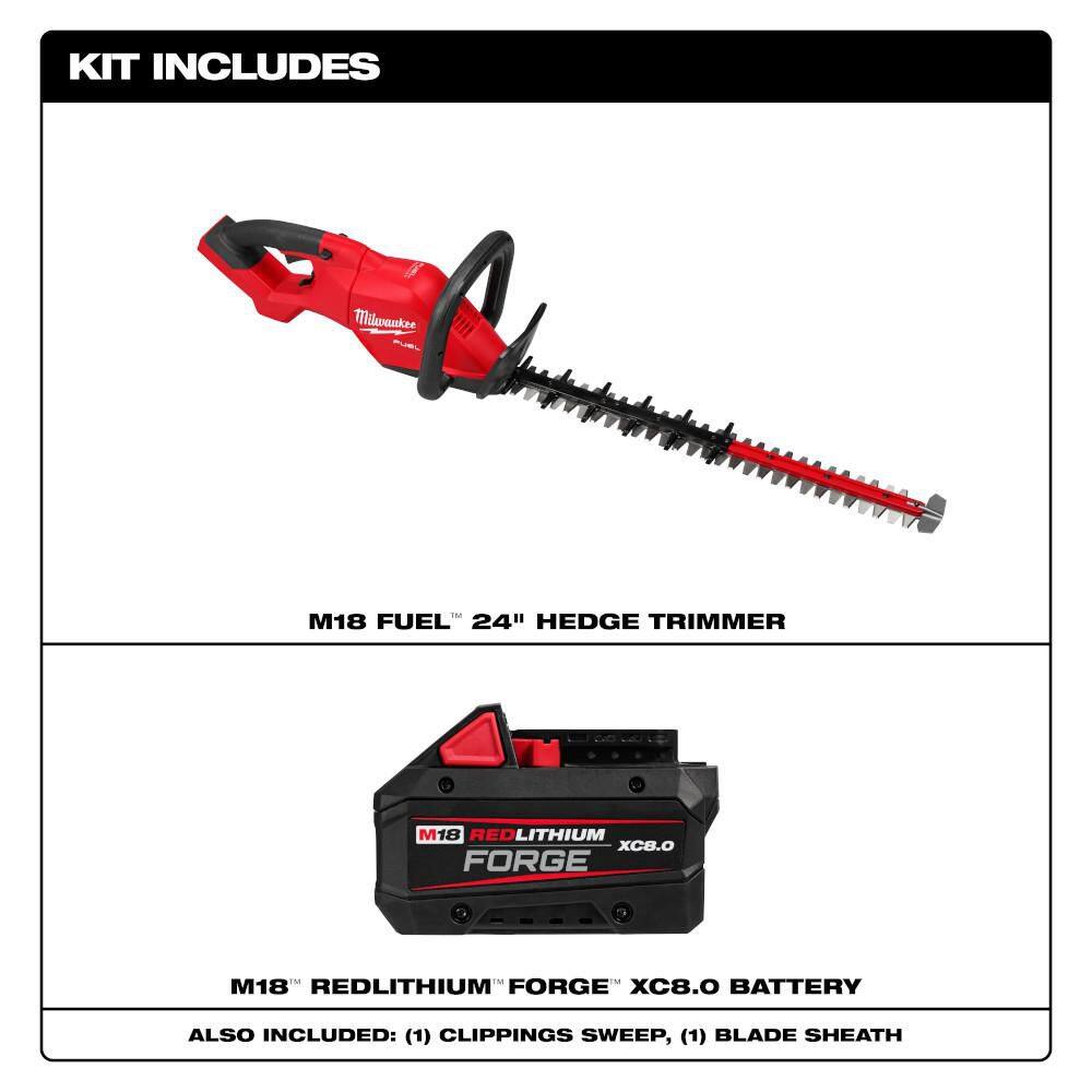 Milwaukee 3033-20-48-11-1881 M18 FUEL 18V 24 in. Brushless Cordless Battery Powered Hedge Trimmer with (1) 8.0 Ah FORGE Battery1