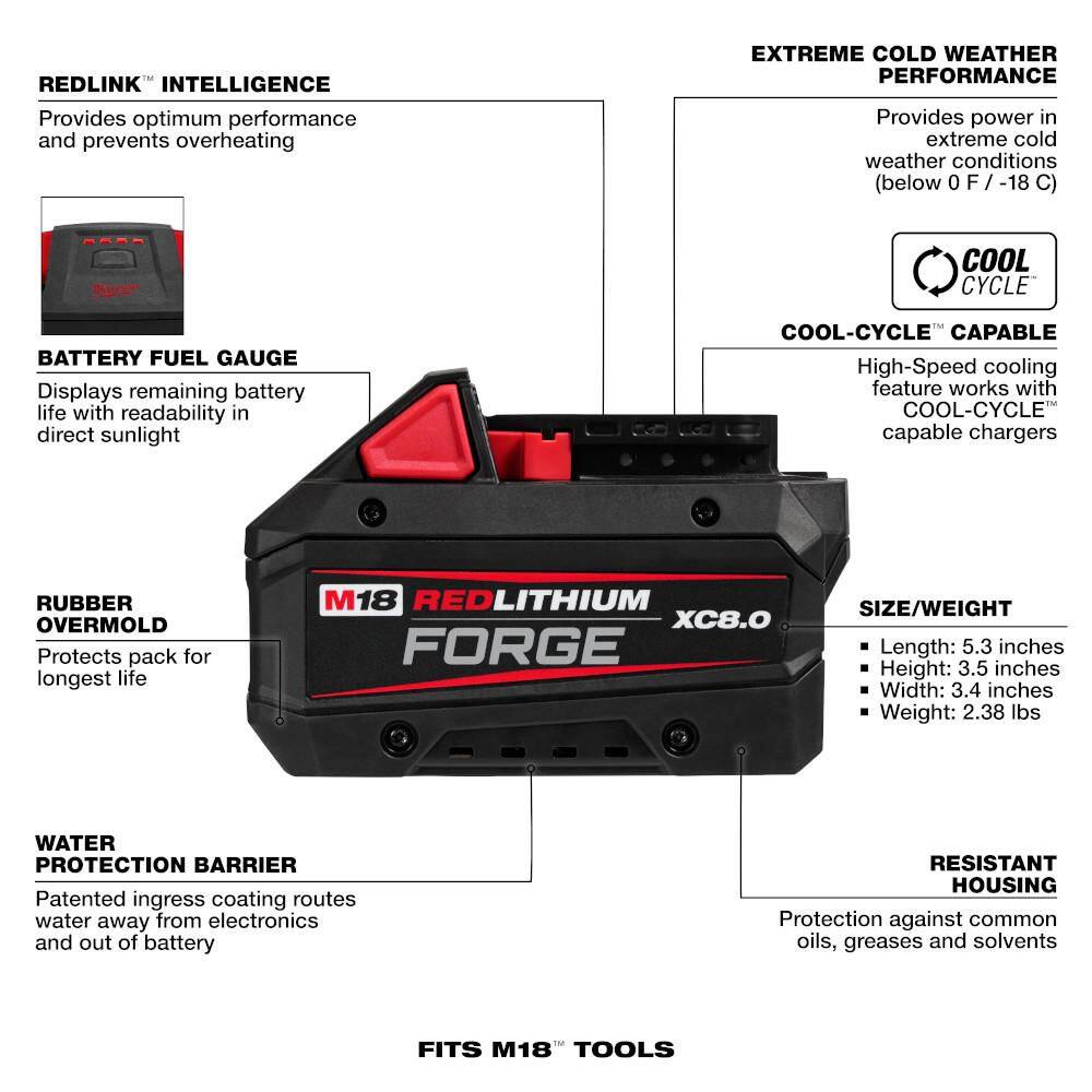 Milwaukee 3033-20-48-11-1881 M18 FUEL 18V 24 in. Brushless Cordless Battery Powered Hedge Trimmer with (1) 8.0 Ah FORGE Battery19