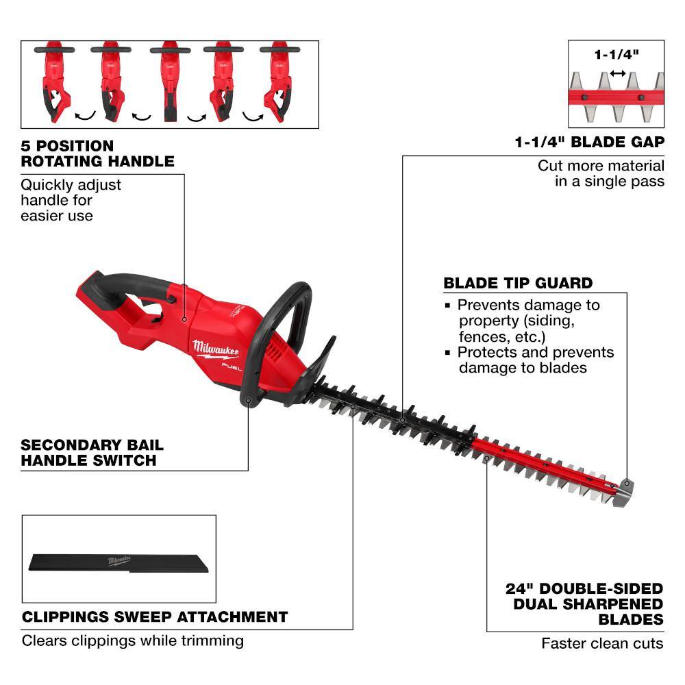 Milwaukee 3033-20-48-11-1881 M18 FUEL 18V 24 in. Brushless Cordless Battery Powered Hedge Trimmer with (1) 8.0 Ah FORGE Battery78