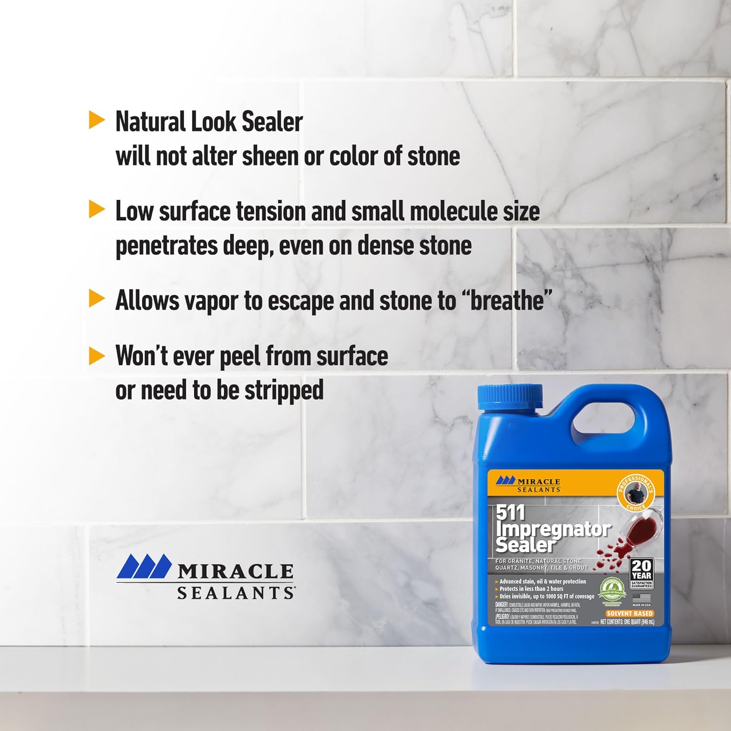 Miracle Sealants 511 Impregnator Advanced Penetrating Sealer for Countertops, Stone, Tile & Grout, Gallon7
