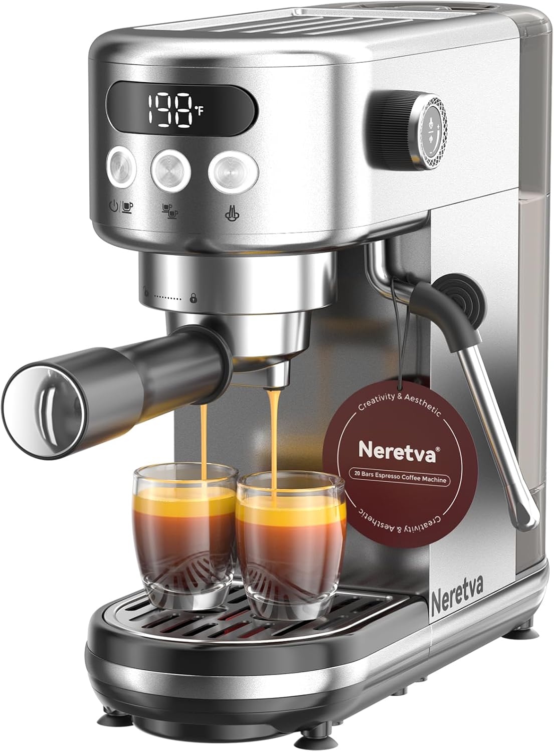 Neretva Espresso Machine 20 Bar, Super Compact Espresso Maker Stainless Steel Professional Expresso Coffee Machines with Power Steam & LED Display for Home Barista Latte and Cappuccino Maker Neretva Espresso Machine 20 Bar, Super Compact Espresso Maker Stainless Steel Professional Expresso Coffee Machines with Power Steam & LED Display for Home Barista Latte and Cappuccino Maker