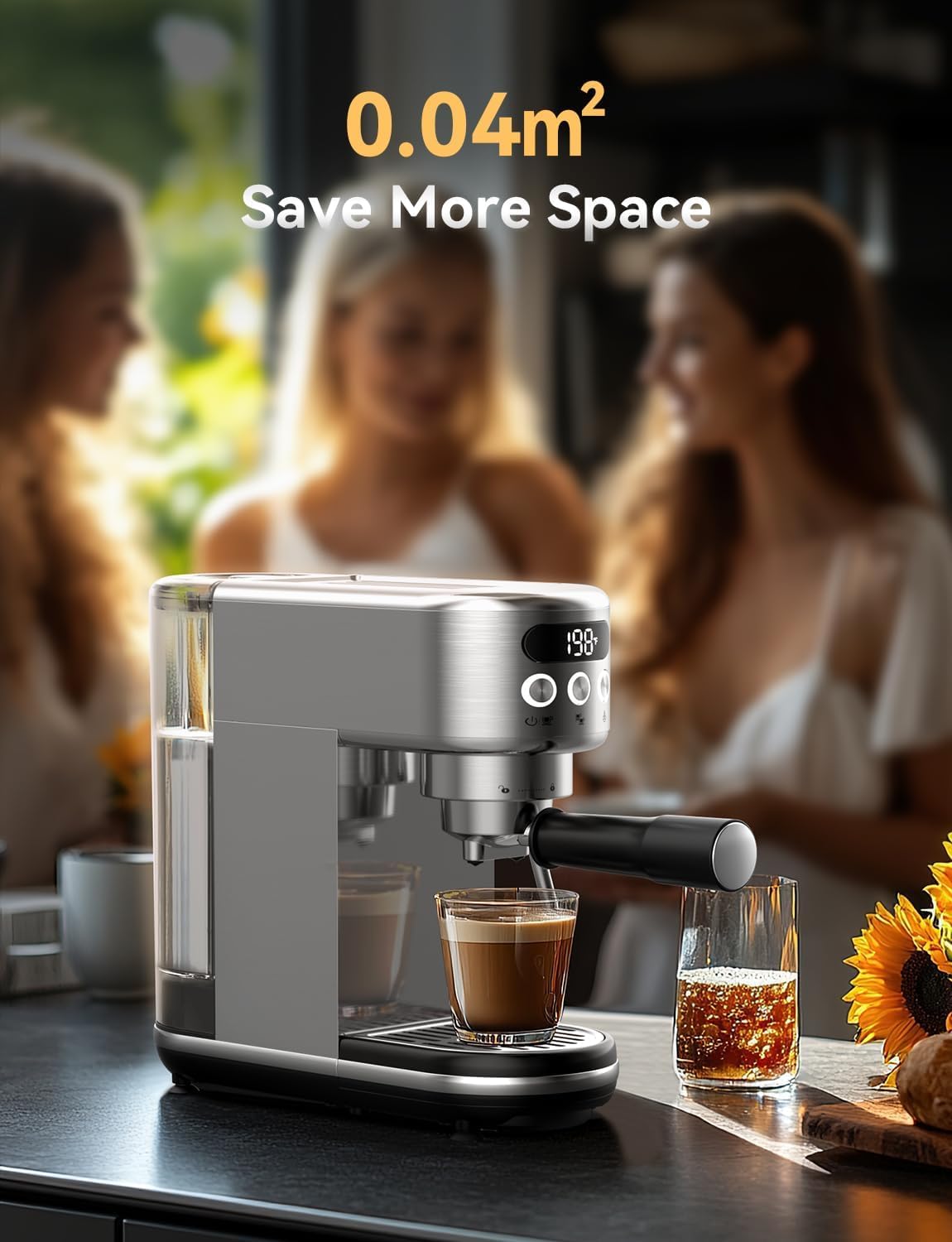 Neretva Espresso Machine 20 Bar, Super Compact Espresso Maker Stainless Steel Professional Expresso Coffee Machines with Power Steam & LED Display for Home Barista Latte and Cappuccino Maker11