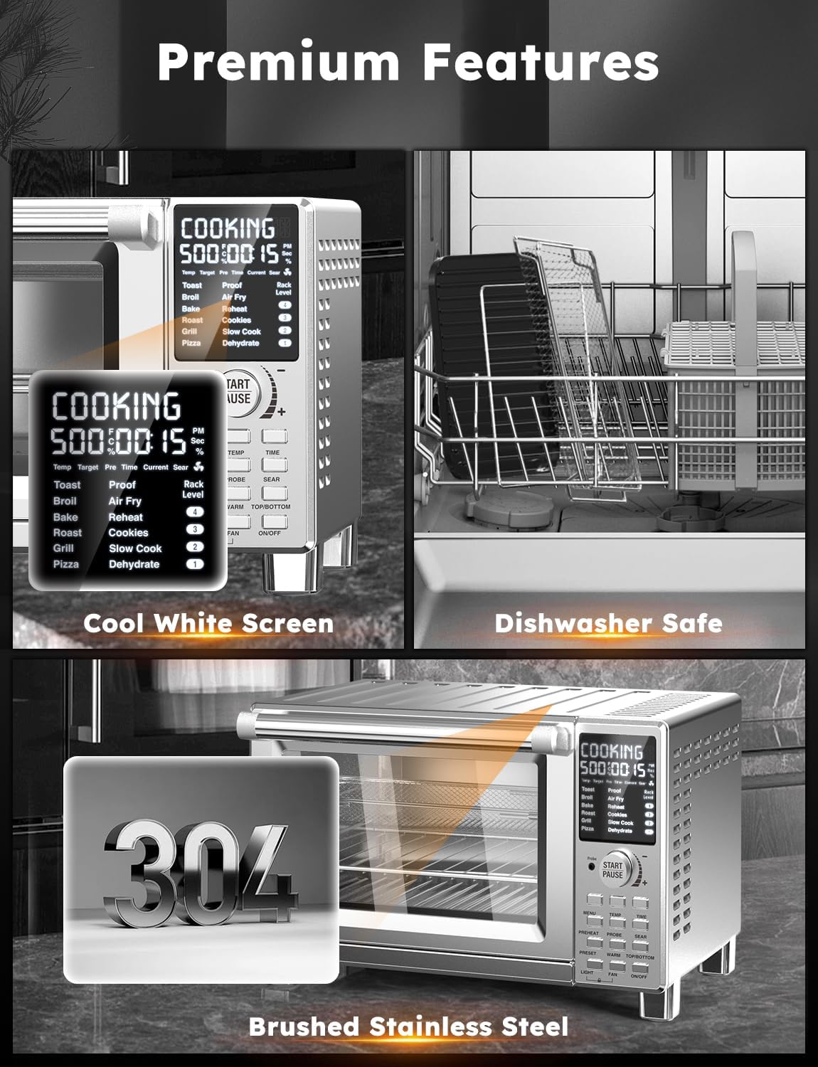 Nuwave Bravo XL Pro Air Fryer Toaster Oven with Grill Combo, 2025 New Ultra-Fast Convection System, 35% Crispier, 2X More Even, 142 Presets, 50-500F, Smarter Probe, PFAS Free, 30QT, Stainless Steel17