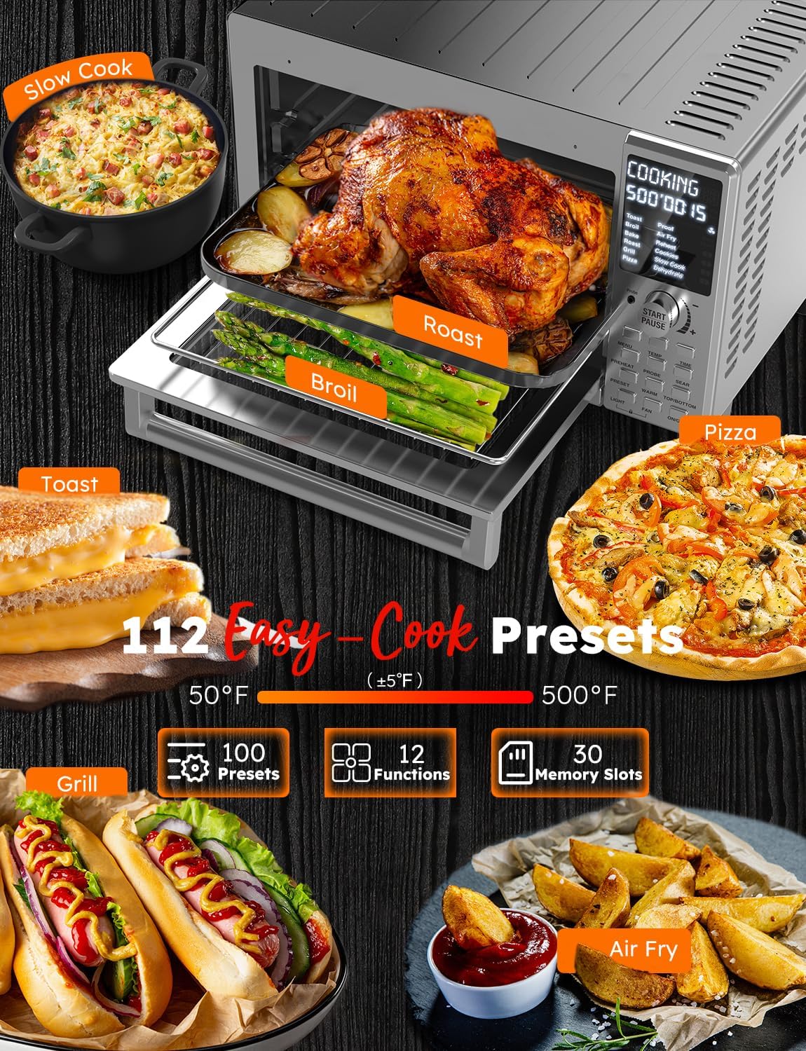 Nuwave Bravo XL Pro Air Fryer Toaster Oven with Grill Combo, 2025 New Ultra-Fast Convection System, 35% Crispier, 2X More Even, 142 Presets, 50-500F, Smarter Probe, PFAS Free, 30QT, Stainless Steel3